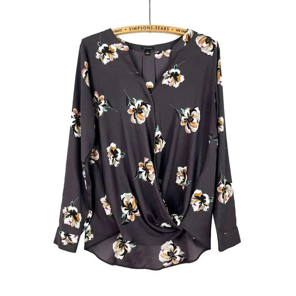 Ann Taylor Womens Small Floral Wrap Blouse Top  Purple Work Office - Picture 1 of 5